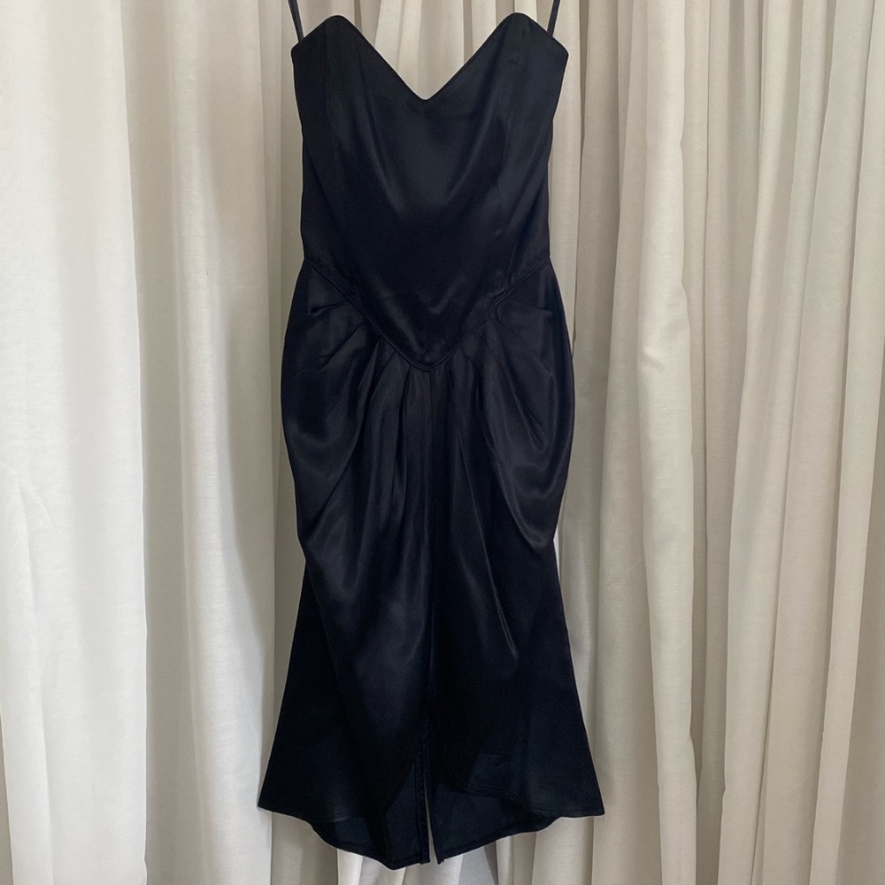 Vintage 80s Strapless Black Silky Cocktail Dress🖤